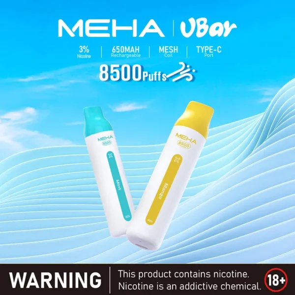 MEHA VBar 魅嗨小白條 8500口拋棄式電子煙 Mesh網綿芯 3%尼古丁鹽 Type-C 快充 台灣現貨