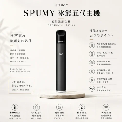 ChatGPT-Image-2026年8月25日-下午07_43_02.webp SPUMY 冰熊 五代通用小煙主機 隨身攜帶外出備用首選 480mAh 全天候續航免焦慮 台灣現貨秒發