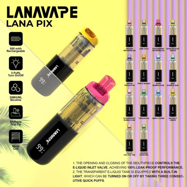 LANA PIX 閃光彈20000口拋棄式電子煙 獨家可摺疊機身 3%尼古丁鹽爆汁口感高規格定位 台灣現貨